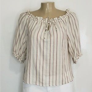 a.n.a Blouse Off Shoulder Tie Front Ruffle Bohemian Cottagecore Prairie Neutral